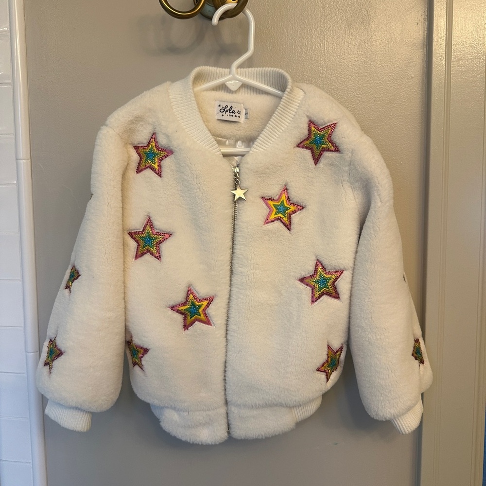 Lola + The Boys White Jacket with Colorful Star Embroidery